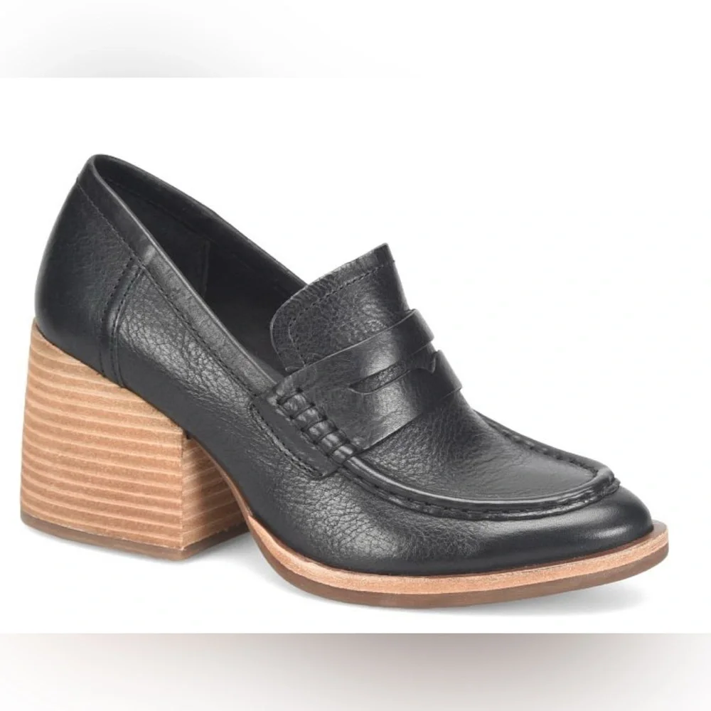 New KORK-EASE Women's Modeste Heeled Leather Loafer in Black Size 8 - Picture 1 of 9